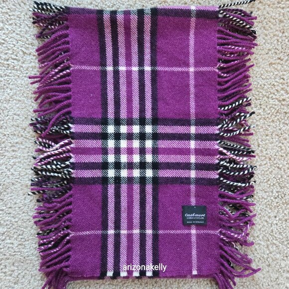 Lord & Taylor Accessories - Cashmere Purple Plaid Fringed Scarf Lord & Taylor